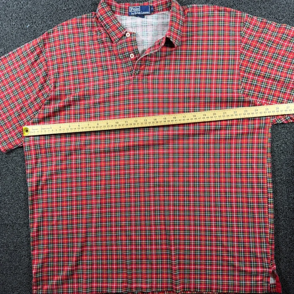 Vintage Polo Ralph Lauren Red Tartan Plaid Cotton Polo Shirt Men's XL‎ Hong Kong